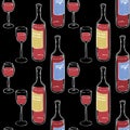 Wine Glasses and Wine Bottles Seamless Pattern