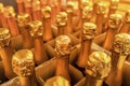 Wine Golden bottle necks, close-up of a box of champagne Royalty Free Stock Photo