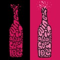 Wine is always good idea hand draw lettering in wine bottle form, clean and textured version of one vector illustration Royalty Free Stock Photo