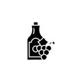 Wine and grape black icon concept. Wine and grape flat vector symbol, sign, illustration.