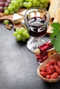 Wine, grape, cheese, sausages Royalty Free Stock Photo