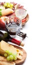 Wine, grape, cheese, sausages Royalty Free Stock Photo