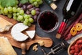 Wine, grape, cheese, sausages Royalty Free Stock Photo