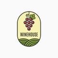 Wine grape logo. Linear wine emblem on white Royalty Free Stock Photo