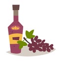 Wine and grape vector illustration. Bottle with alcohol