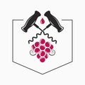 Wine grape with wine corkscrew logo on white Royalty Free Stock Photo