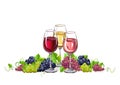 Wine and grapes realistic vector still life