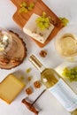 Wine, grapes, cheese and nuts. Top view Royalty Free Stock Photo