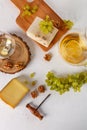 Wine, grapes, cheese and nuts. Top view Royalty Free Stock Photo