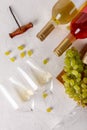 Wine, grapes, cheese and nuts. Top view Royalty Free Stock Photo