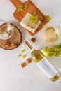 Wine, grapes, cheese and nuts. Top view Royalty Free Stock Photo