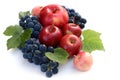 Wine grapes and red apples. Fruit composition on white background. Top view