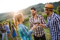 Wine grower family in vineyard having fun time