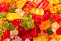 Wine gummy bears of different colors in close-up