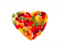 Wine gums per colour in a heart shape Royalty Free Stock Photo