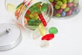 Wine gums and Smarties in candy jar, close up Royalty Free Stock Photo
