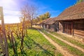 Wine historic street vineyards and wooden cottages Royalty Free Stock Photo