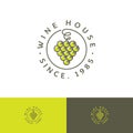 Wine House Logo. Wine logo concept. Wine store or restaurant logo, grapes and curl isolated.