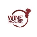 Wine house. Watercolor words over the wine glass stain