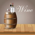 Wine ice bucket glass cup bottle barrel table wooden Royalty Free Stock Photo