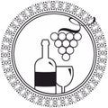 Wine icon vector logo , Drink, alcoholic beverage symbol, wine bottle and glass, bunch of grapes