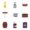 Wine icon set, flat style