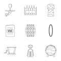 Wine icon set, outline style