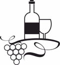 Wine icon vector logo , Drink, alcoholic beverage symbol, wine bottle and glass, bunch grapes