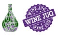 Wine Jug Mosaic of Wine Bottles and Grape and Grunge Stamp Royalty Free Stock Photo