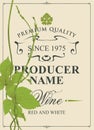 Wine label with green vine and vine leaves