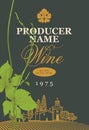 Wine label with the landscape and green grapevine
