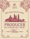 Wine label with the rural landscape and grapes Royalty Free Stock Photo
