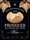 Wine label with the rural landscape and grapes Royalty Free Stock Photo