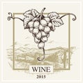 Wine label vector grape and landscape logo for winery