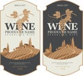 Wine labels with landscape of vineyards Royalty Free Stock Photo