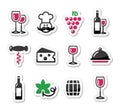 Wine labels set - glass, bottle, restaurant, food