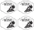 Wine labels set vector image. Wine bottle glass grapes silhouette. Wine labels custom. Wine labels for wedding.
