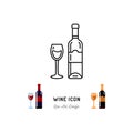 Wine line icon. A bottle of wine and a glass, Red and White Wine. Emblem design, Vector outline illustration Royalty Free Stock Photo