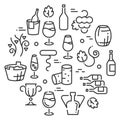 Wine linear icon set. Alcohol drinking concept