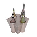 Wine and liquor bottles in a metal holder or rack, 3D illustration