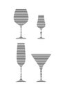 Wine, liquor, champagne, martini glass in minimalist linear style. Silhouette of glassware performed in the form of black thin Royalty Free Stock Photo