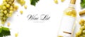 Wine list background; sweet white grapes and wine bottle Royalty Free Stock Photo