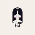 Wine list with a bottle, corkscrew and two glasses