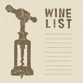 Wine list cover page with a corkscrew doodle