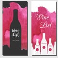 Wine list design template. Artistic watercolor splash with wine bottles. Vector illustration Royalty Free Stock Photo