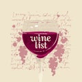 Wine list with wine glass, grape and lorem ipsum Royalty Free Stock Photo
