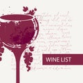 Wine list with glass, grape and wine splashes Royalty Free Stock Photo