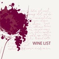 Wine list with glass, grape and wine splashes Royalty Free Stock Photo