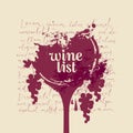 Wine list with glass, grape and wine splashes Royalty Free Stock Photo