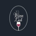 Wine list with a glass of wine in an oval frame